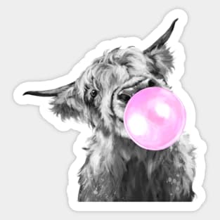 Bubblegum Black and White Highland Cow Sticker